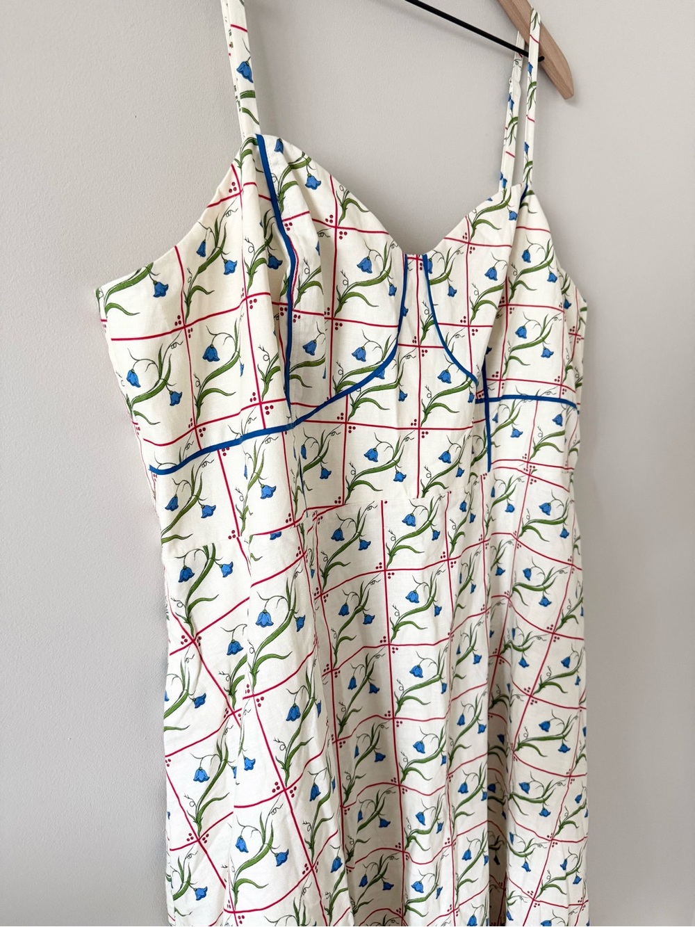 NWT Rachel Antonoff Harper Cream Midi Dress with Blue Floral Grid Size 2X - Picture 4 of 10